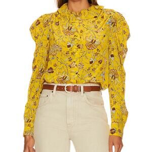 Ulla Johnson Yellow Dara silk Floral Blouse size 8 new